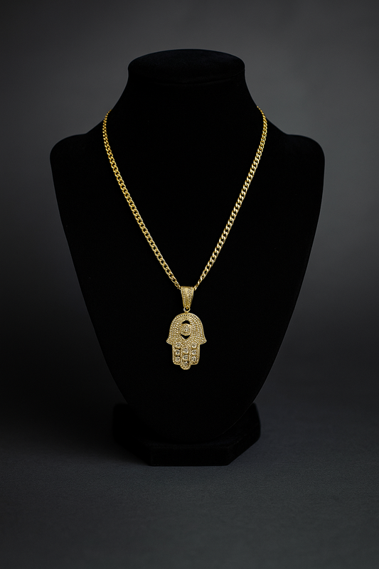 CUBAN CHAIN SET WITH BEAR MEDAL IN 14K GOLD