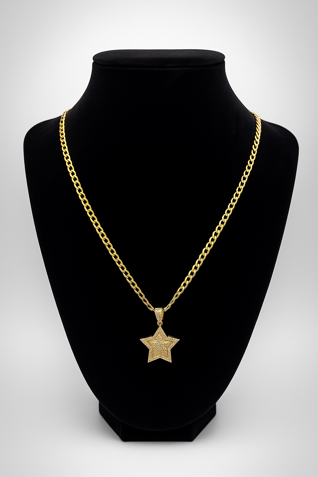 14K Gold Cuban. Star Pendant Necklace with Cubic Zirconia Diamonds