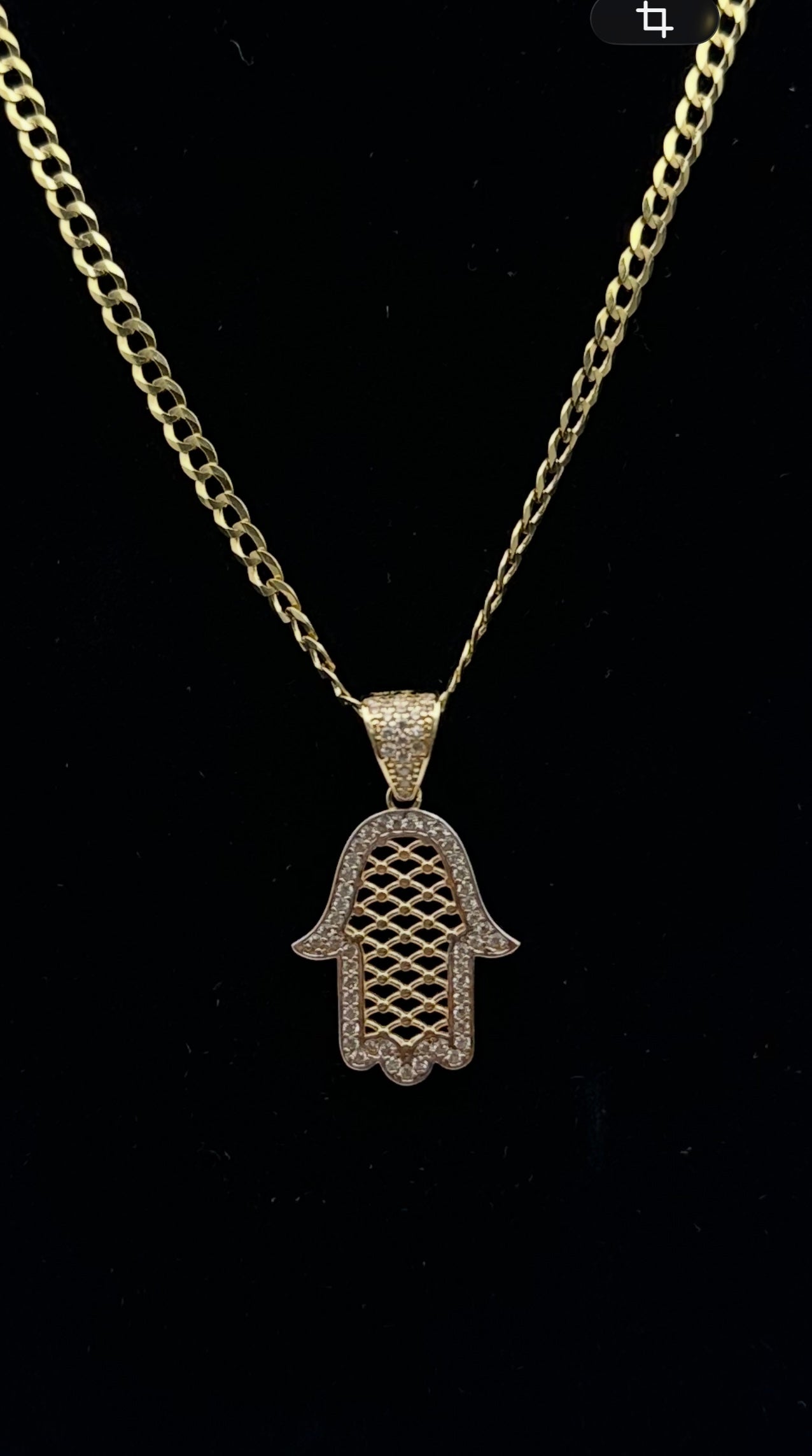 14k Cuban. Hamsa CZ Pendant