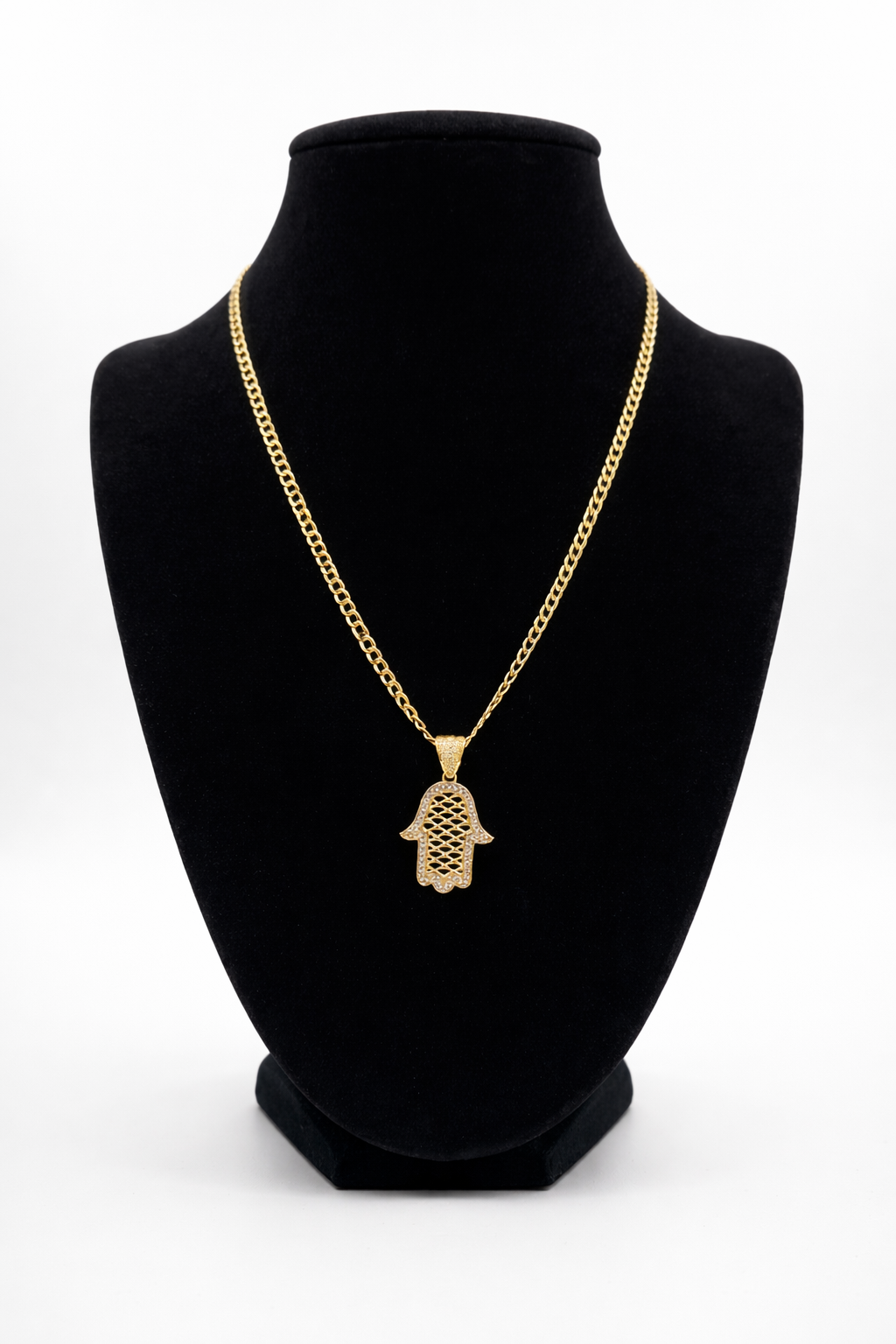 14k Cuban. Hamsa CZ Pendant